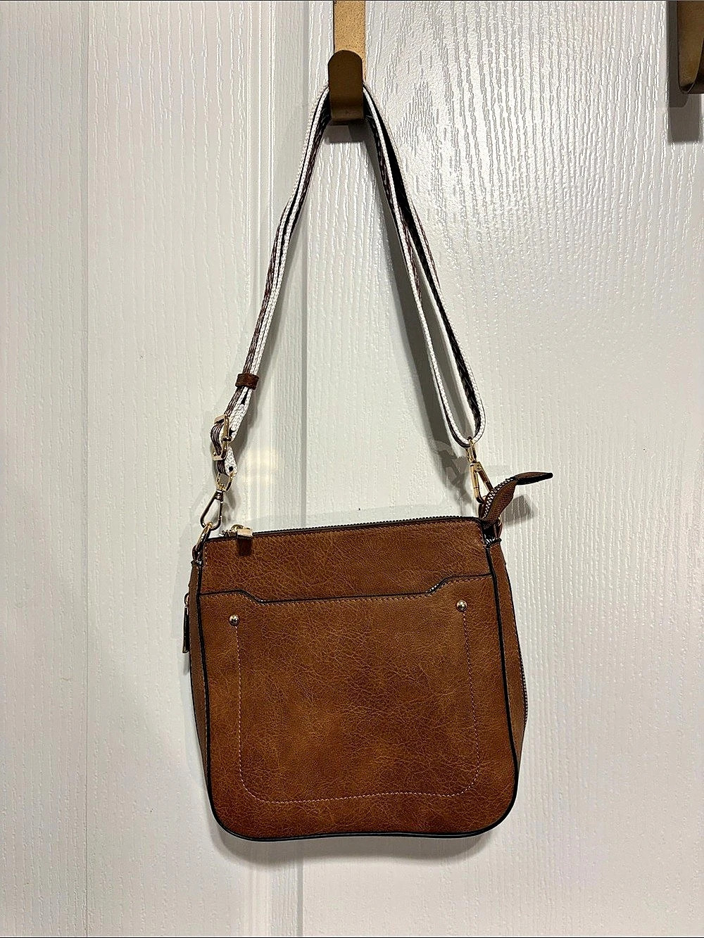 Brown Crossbody Bag with Geometric Strap Like New